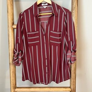 Express Portfolio Collection Burgundy Striped Button-Down Shirt